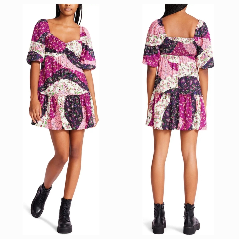 Betsey Johnson Vintage Printed Patchwork Rayon Challis Babydoll Dress $108